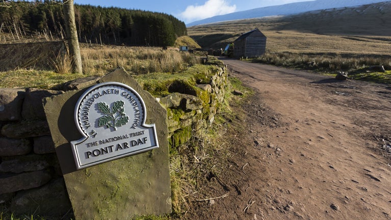 The beginning of the Beacons Way path from Pont ar Daf in the Brecon Beacons National Park, Wales